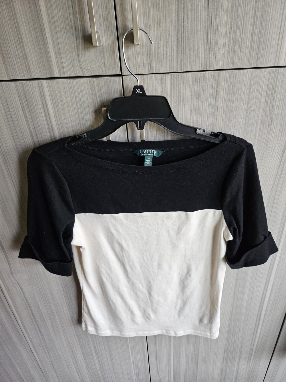 Ralph Lauren Black and White Short Sleeve Boatneck Top